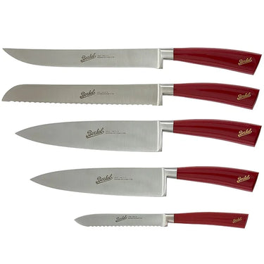 Knivset i rugbyläderblock, 5 delar - Berkel Elegance Red