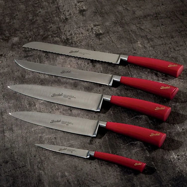 Knivset i rugbyläderblock, 5 delar - Berkel Elegance Red