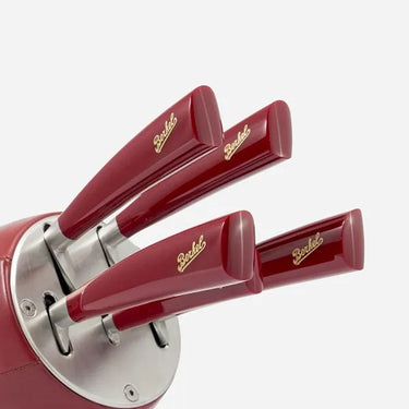 Knivset i rugbyläderblock, 5 delar - Berkel Elegance Red