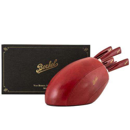 Knife set in rugby leather block, 5 pieces - Berkel Elegance Red